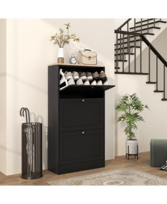 Modern Shoe Cabinet with 3 Flip Drawers for 18 Pairs