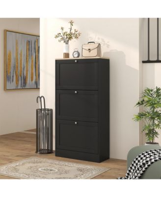 Modern Shoe Cabinet with 3 Flip Drawers for 18 Pairs