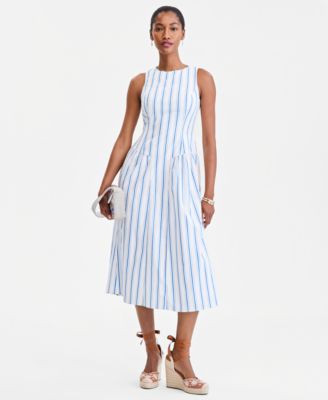 Women's Cotton Bayside Stripe Drop-Waist Midi Dress