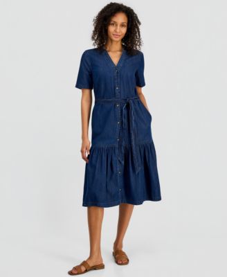 Women's Denim Midi Tiered Dress