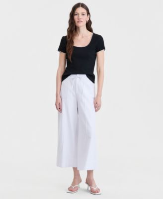 Women's High-Rise Cropped Linen-Blend Wide-Leg Pants