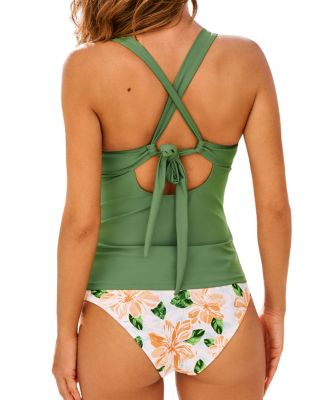 Women's V-Neck Cross-Back Tankini Set with Reversible Bottom