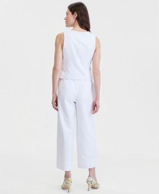 Women's High-Rise Cropped Linen-Blend Wide-Leg Pants