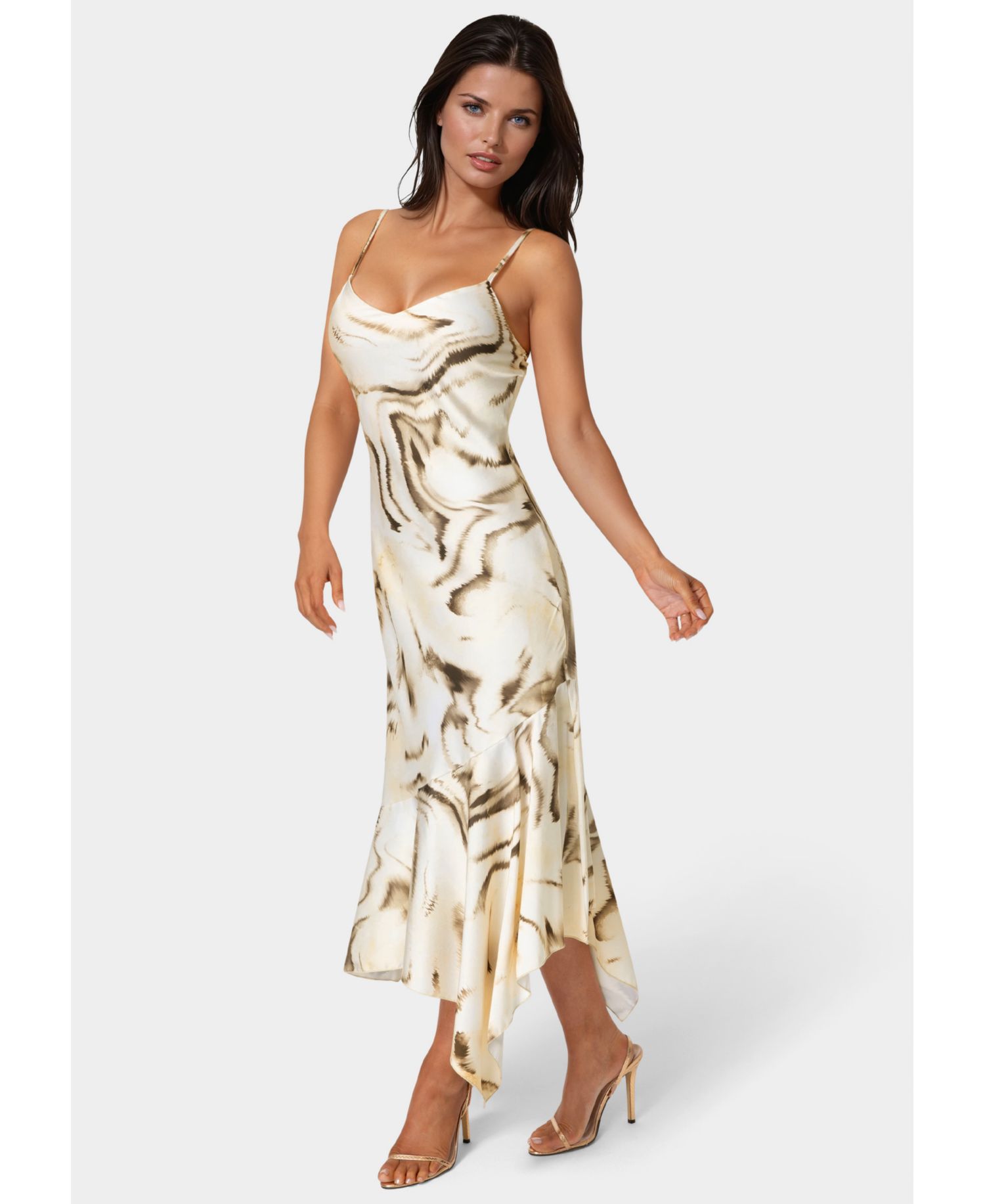 Womens Printed Satin V-Neck Hanky Dress
