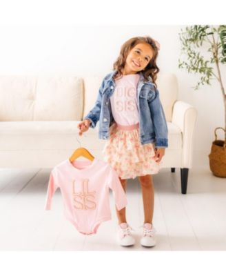 Little Girls Big Sis Embroidered Patch Short Sleeve T-Shirt