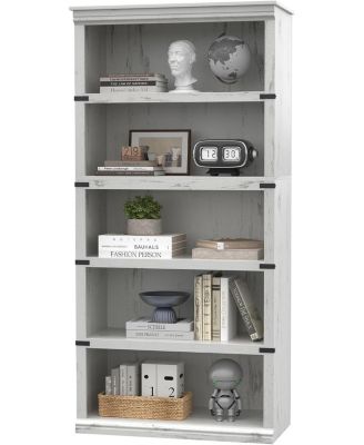 5-Tier Farmhouse Bookcase Tall Wooden Open Shelf for Living Room Bedroom Office