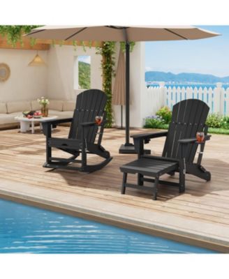 Adirondack Outdoor Rocking Chairs for Porch, Folding Adirondack Rocker Chair With Two Cup Holders
