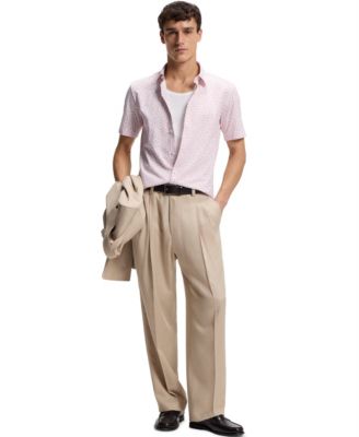 BOSS by Men's Printed Cotton-Blend Jersey Slim-Fit Shirt