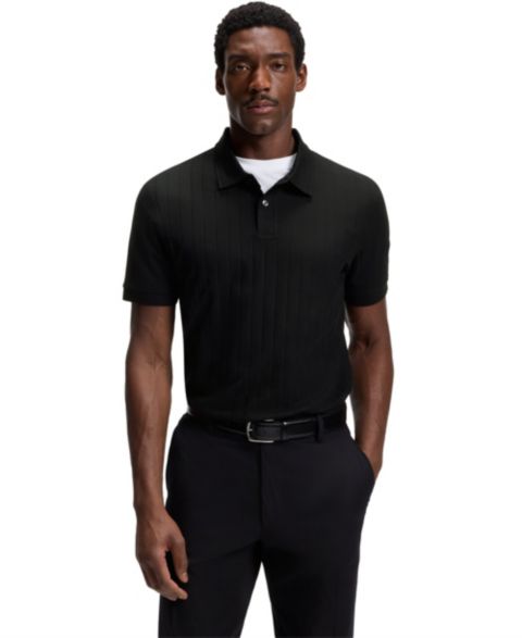 Мужское поло Hugo Boss Mercerized-Cotton Vertical Stripes Polo Shirt, цвет: Чёрный