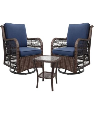Swivel Wicker Glider Patio Chairs, 3 Piece Outdoor Wicker Rattan Swivel Rocking Chair Set, 360-Degree Swivel Rocking Chair