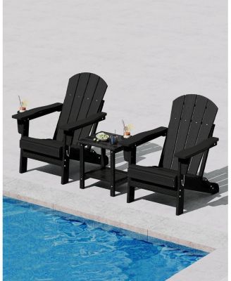 Folding Adirondack Chair Set of 4 with 2 Side Table, HDPE Outdoor Patio Chair with Cup Holder