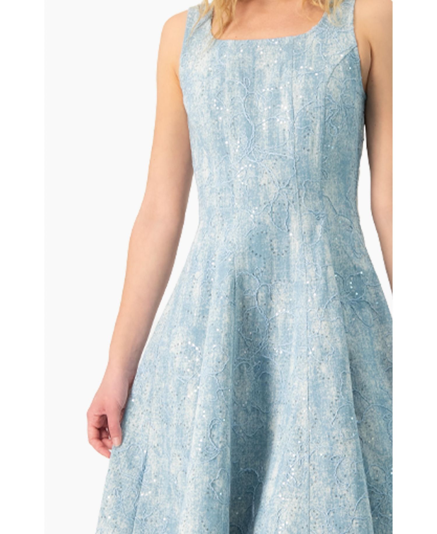 Women's Square Neck Midi Denim Dress