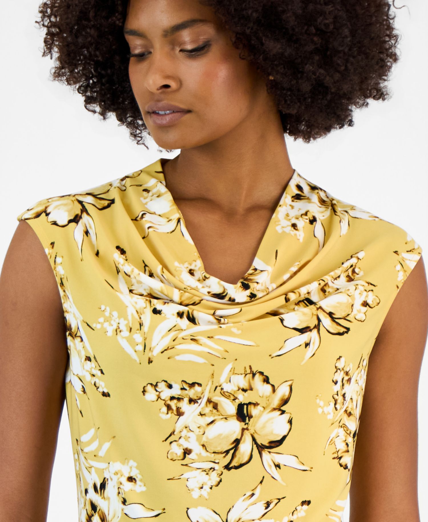 Petite Cowl Neck Printed Top