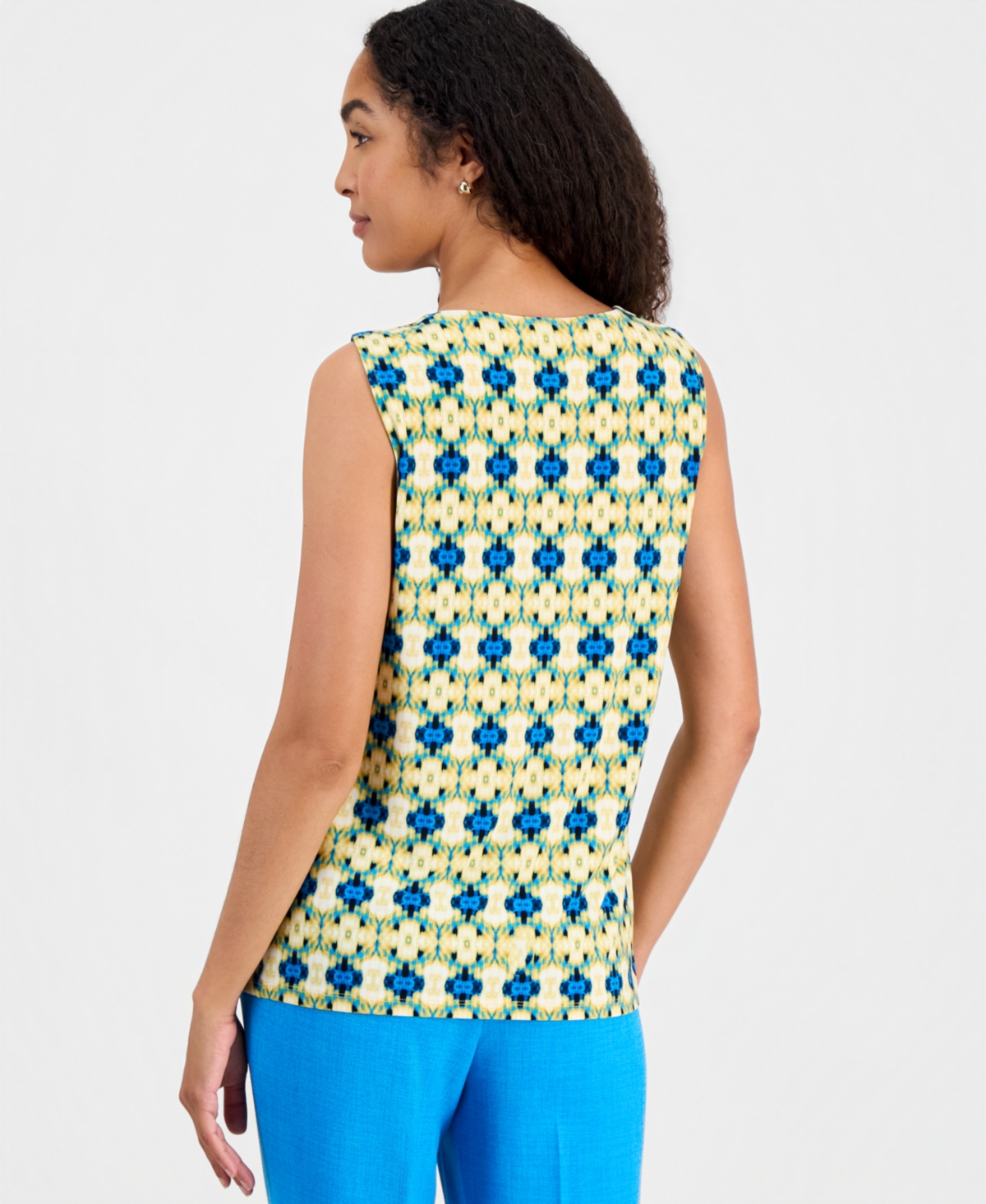 Kasper Women's Printed Sleeveless Keyhole Top
