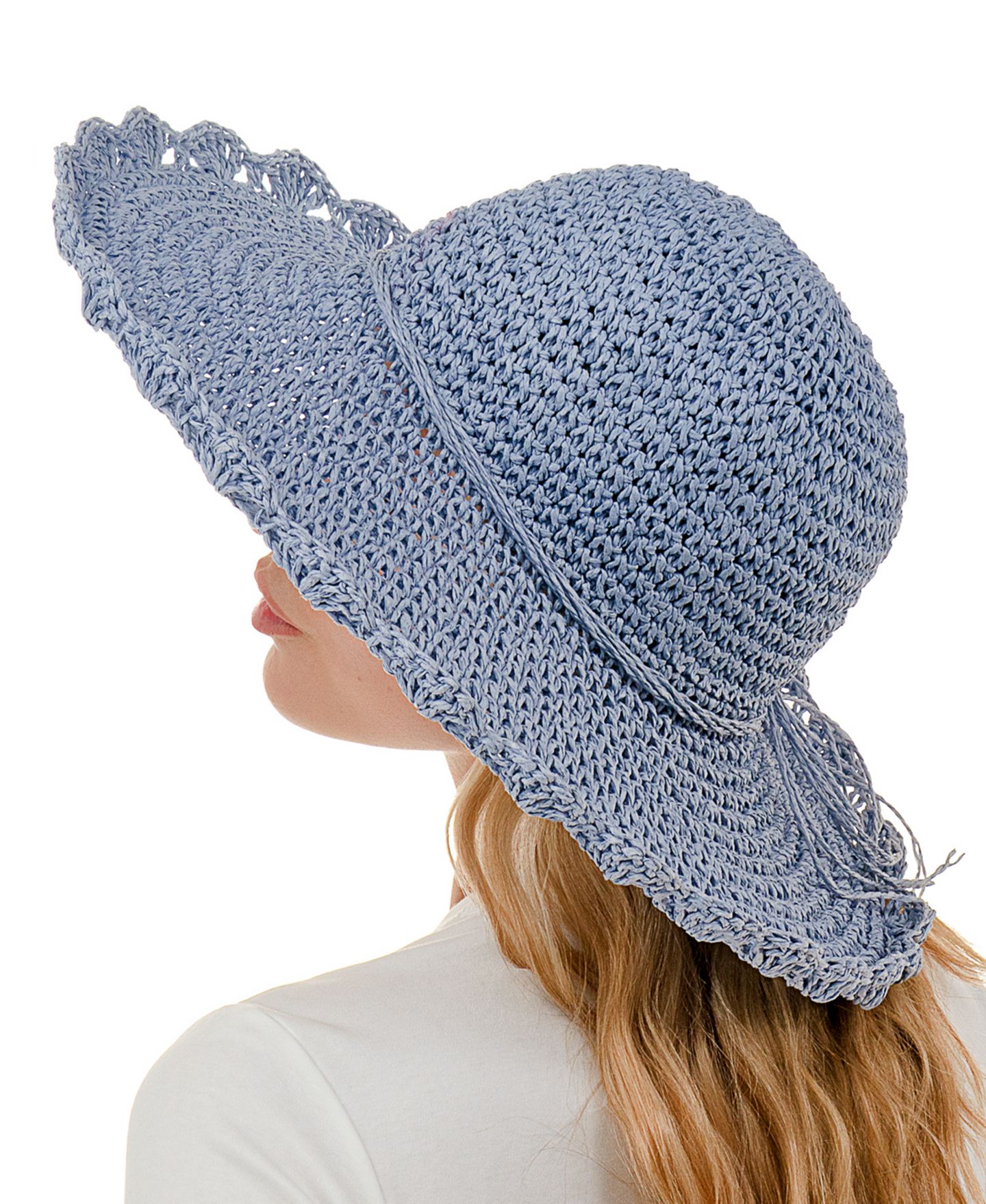 Женский головной убор Marcus Adler Scalloped Straw Sun Hat, цвет: Джинсовый — фото 3