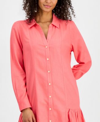 Women's Linen Blend Peplum Shirtdress