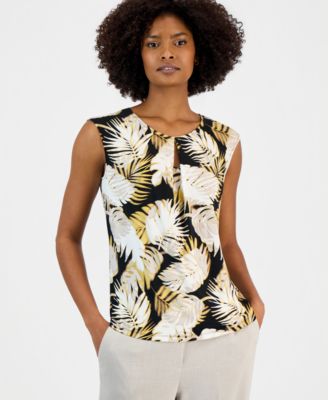 Women's Sleeveless Printed Keyhole Top