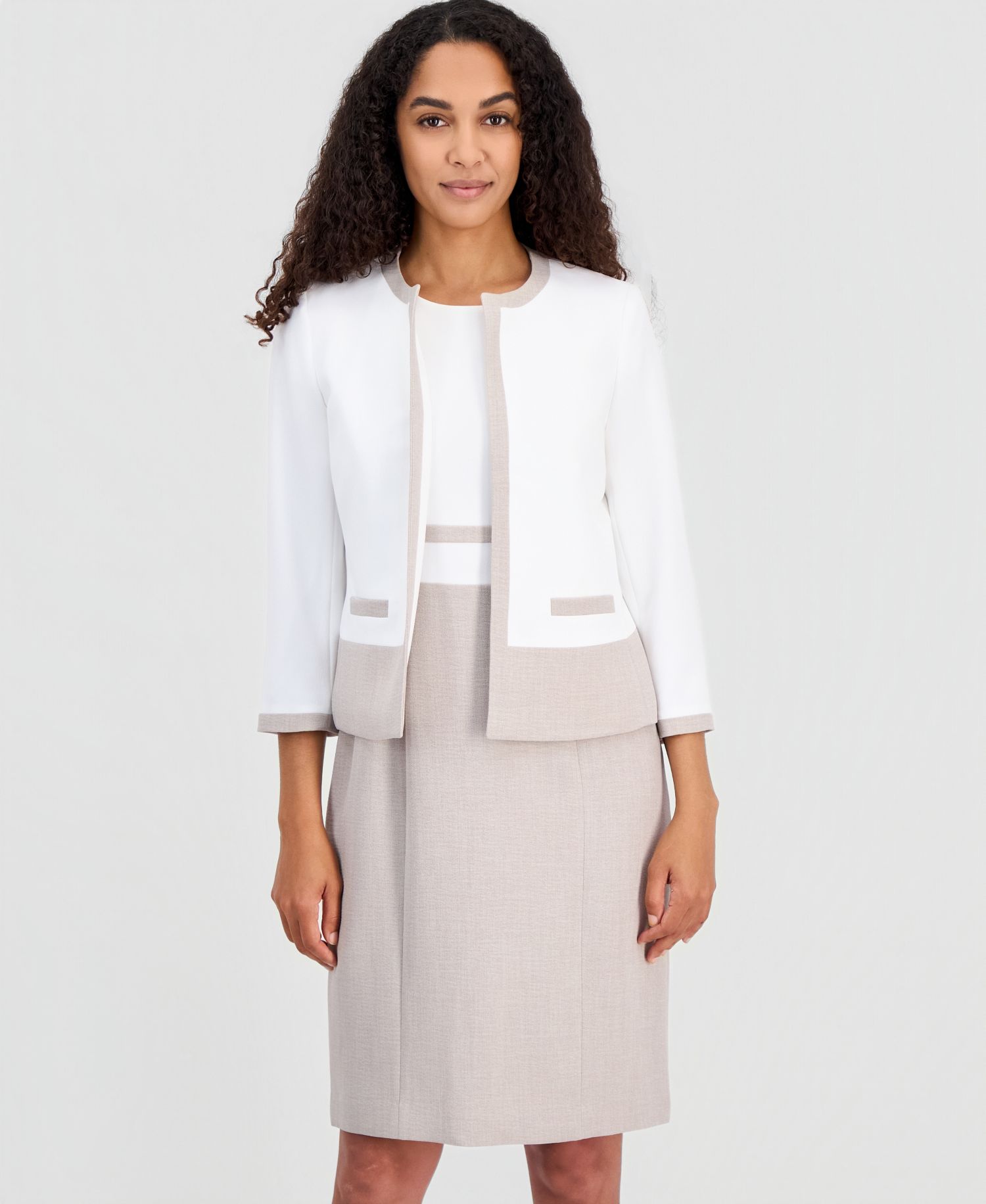 Women's 3/4-Sleeve Open-Front Color Block Blazer, Regular & Petite