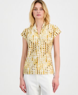 Women's Cap Sleeve V-Neck Printed Jersey Top