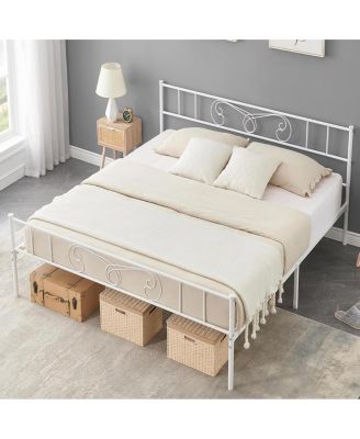 Bed Frame Platform with Headboard and Footboard Metal Bed Mattress Foundation with Storage No Box Spring Needed