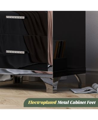 High Gloss Mirrored Nightstand, Modern Wood End Table with 2 Drawers and Metal Handle, Bedside End Table for Bedroom, Living Room