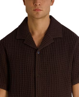 Men's Camp Collared Textured Short-Sleeve Woven Shirt