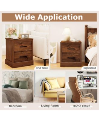 Set of 2 Drawer Nightstand Bedside Table Compact Sofa End Table Rustic Walnut