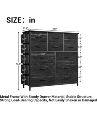 12-Drawer Fabric Dresser with Side Pockets, Hooks, Steel Frame & Wood Top Chest