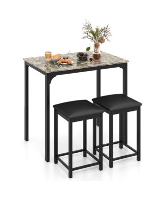 3 PCS Counter Height Dining Set Faux Marble Table and 2 Chairs Kitchen Bar