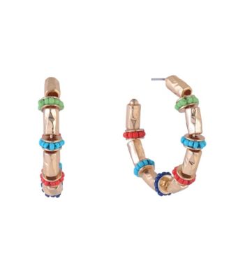 Gold Tone Hoops with Multi Color Seedbeads