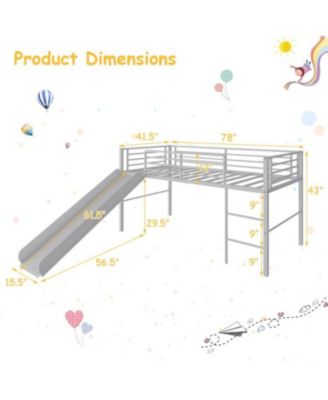 Metal Loft Bed with Slide, Guardrails, and Built-In Ladder