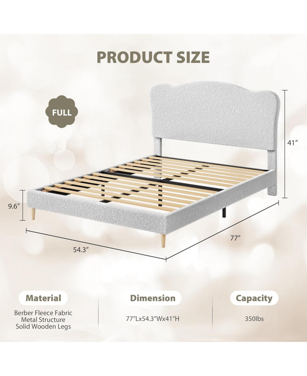 gaomon Bed Frame with Upholstered Headboard, Soft Low Profile Sturdy Platform Rounded Corners Design, Heavy Duty