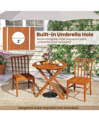 Outdoor Patio Folding Wood Dining Table for 4 with 2" Umbrella Hole for Garden