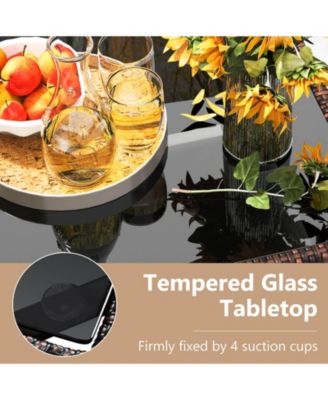 4 Seats Outdoor Wicker Furniture Set with Tempered Glass Coffee Table & Soft Cushions