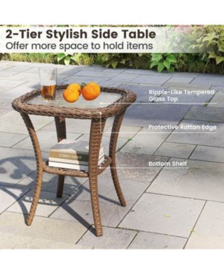 3 PCS Patio Swivel Rocker Set Gliding Bistro Furniture Set with Tempered Glass Table