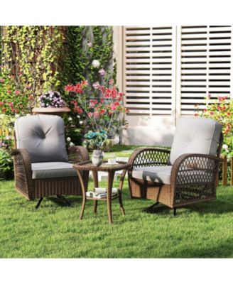 3 PCS Patio Swivel Rocker Set Gliding Bistro Furniture Set with Tempered Glass Table
