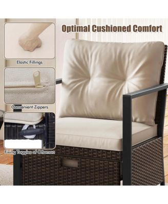 5 PCS Outdoor Furniture Set Rattan Chairs & Ottomans with Glass Topped Coffee Table