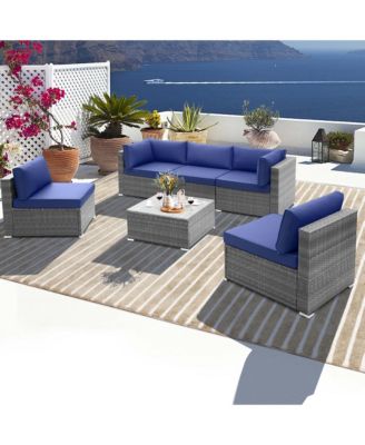 6 PCS Patio Conversation Sofa Set Outdoor Rattan Furniture Cushioned Seat