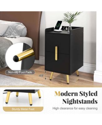 Nightstand with Charging Station Home Bedside Sofa Side Tables