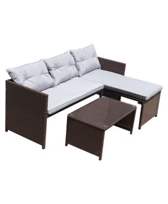 3PC Outdoor Patio Sofa Set Rattan Wicker Deck Couch Garden Furniture