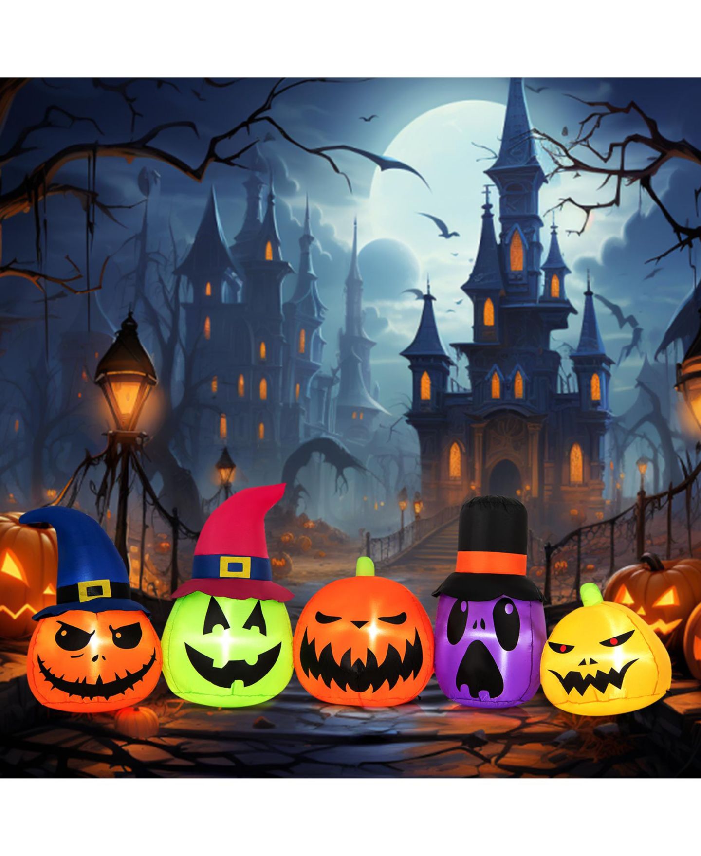 Детская игрушка Costway 9 FT Inflatable Pumpkin Patch Family Blow up Yard Halloween, цвет: Оранжевый — фото 2