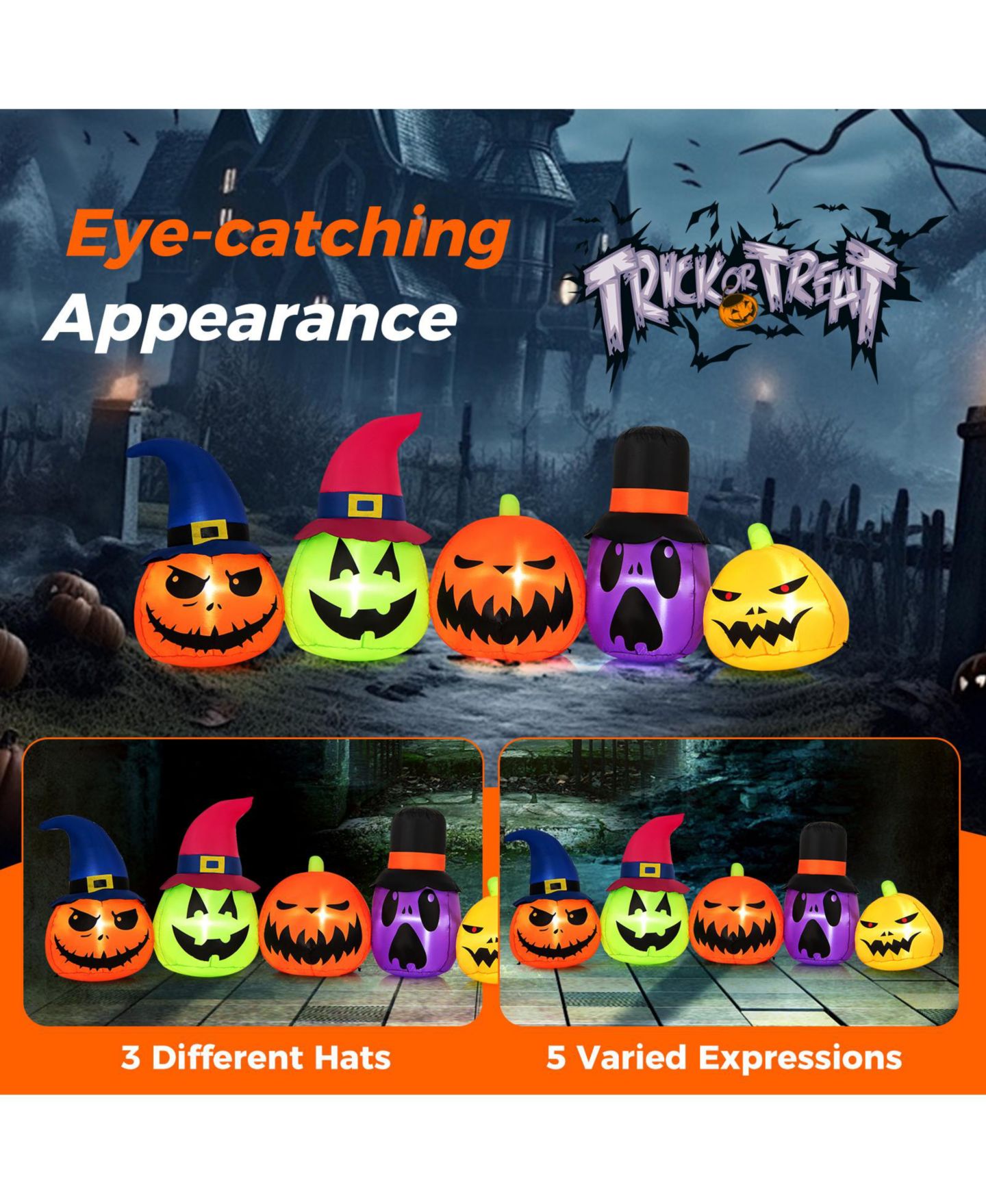 Детская игрушка Costway 9 FT Inflatable Pumpkin Patch Family Blow up Yard Halloween, цвет: Оранжевый — фото 9