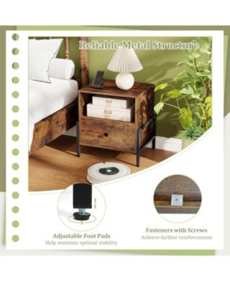 Nightstand with Charging Station Bedside Table with Storage Shelf Side Table