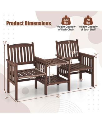 Outdoor Fir Wood Loveseat with 2-Tier Side Table and 1.96" Umbrella Hole