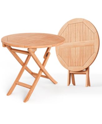 31.5'' Patio Round Folding Dining Table Solid Indonesia Teak Wood Natural Outdoor Portable