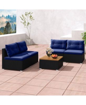 5 Piece Outdoor Furniture Set with Seat & Back Cushions Acacia Wood Tabletop