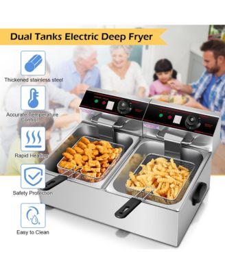 3400W Electric Countertop Deep Fryer Dual Tank Home Steel