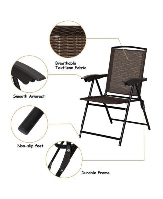 5PC Bistro Outdoor Patio Furniture Set Glass Table W/4 Folding Adjustable Chairs