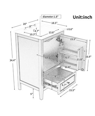 20" Freestanding Bathroom Vanity with Sink, Solid Wood MDF Cabinet, Semilune Ceramic Sink, Drawer Shelf for Small Bathroom