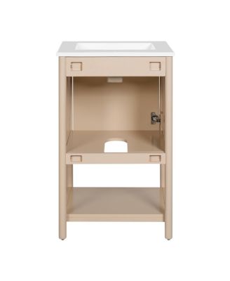 20" Modern French Bathroom Vanity Cabinet with Ceramic Sink, Soft Close Door, Cream Carved Pattern Storage for Small Bathrooms